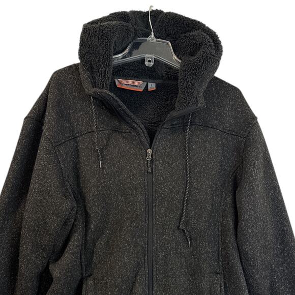 Free Country Men’s Sherpa Lined Fleece Zip Hoodie Jacket Size L Black GUC - Picture 2 of 8